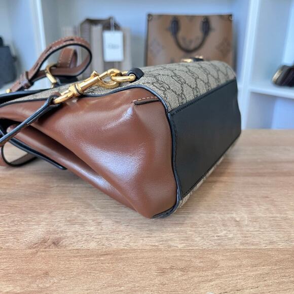 GG Supreme Monogram Calfskin Padlock Backpack Beige Cuir Black - Picture 10 of 15